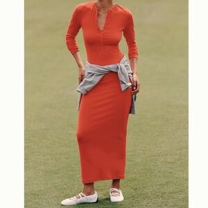 🟠NWT DAILY PRACTICE by ANTHROPOLOGIE Long-Sleeve Maxi Dress in High Risk Red - S